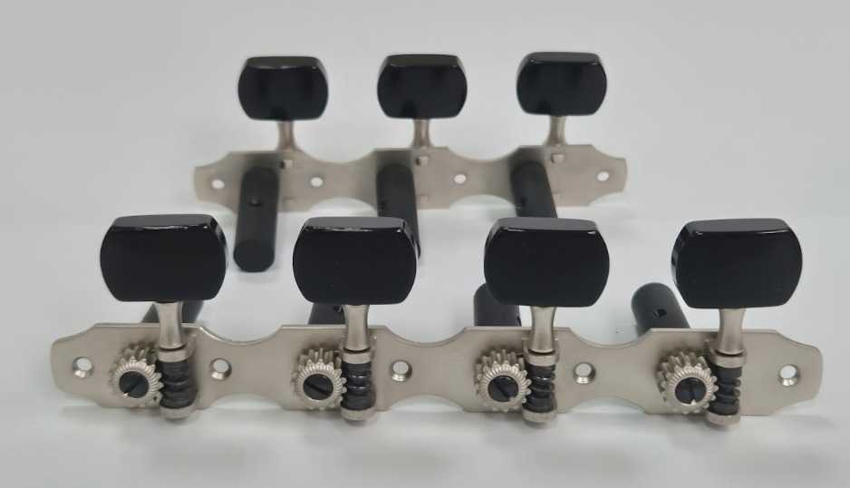 7141743-36687002 Tarraxa Violão Rubner 150-100 7 cordas Niquelada Fosca Pegas Pretas Retangulares - Imagem 1
